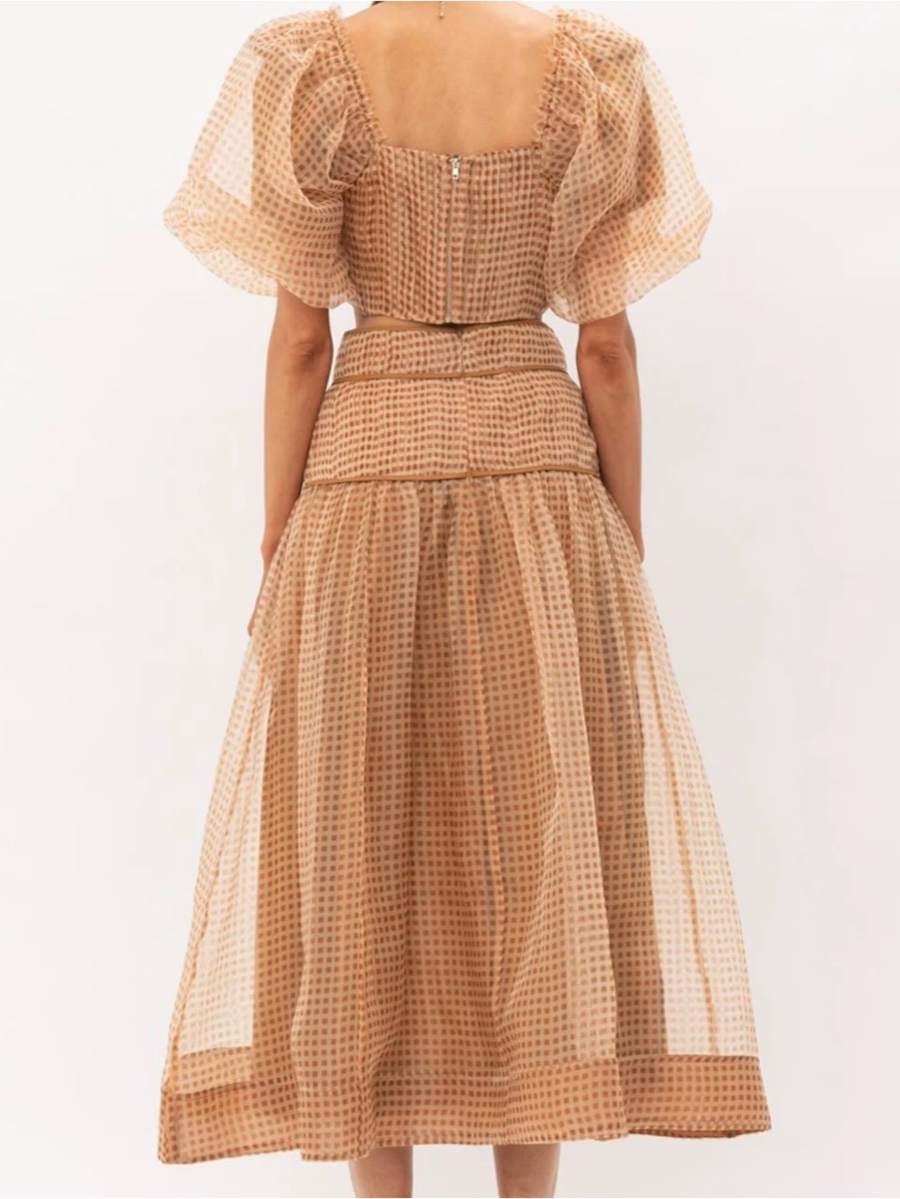 Woven Puff-Sleeve Midi Skirt set - Picture 2 of 3